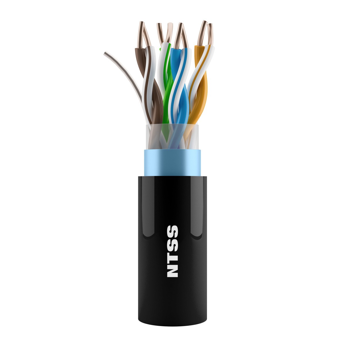 NTSS Кабель витая пара NTSS F/UTP 5e 4 пары одножильный 24AWG медь 305м внешний PE черный NTSS-OUT-FTP4-5e-PE-BL