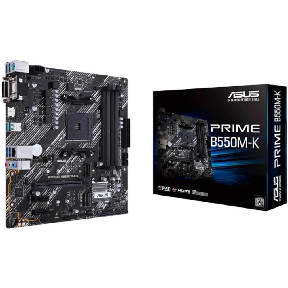 ASUS PRIME B550M-K (Socket AM4, mATX, 4xDDR4(128GB), VGA/DVI/HDMI, 1xPCIe 4.0x16/2xPCIe 3.0, 1xLAN, 4xSATA 6Gb/s, 2xM.2, 6xUSB 3.2, 1xPS/2)