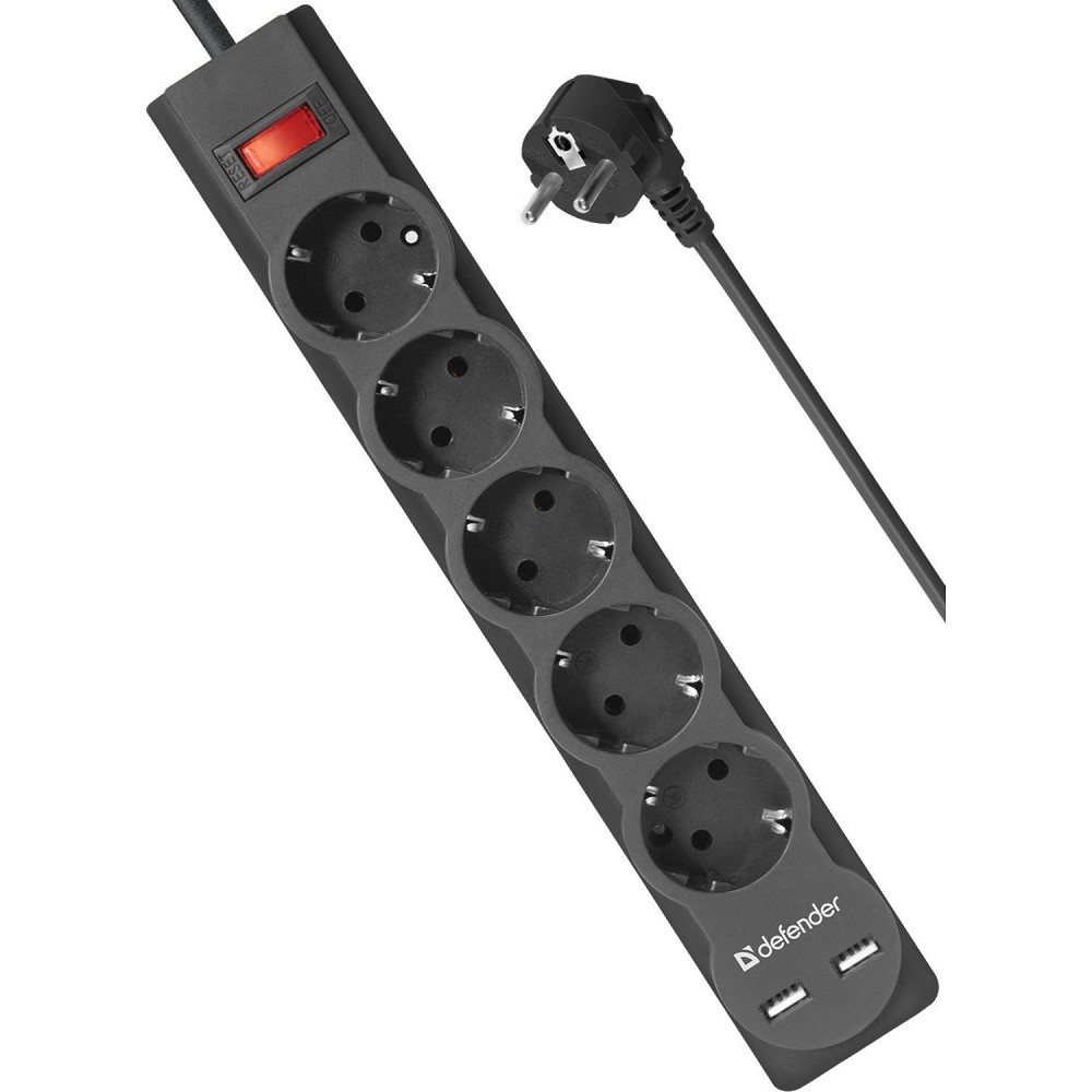 Defender Фильтр DFS 753 3.0 м, 5 розеток, 2xUSB, 2.1A (99753)