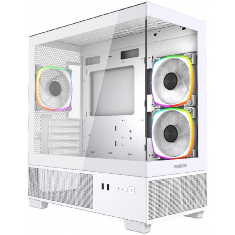 Powercase Корпус Vision Micro M1 ARGB, Tempered Glass, 3x 120mm ARGB fans, белый, mATX  (CVMM1W-A3)