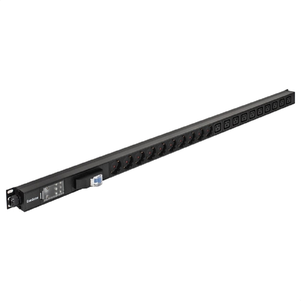 Exegate EX300290RUS Вертикальный блок розеток с автоматом защиты ExeGate ServerPro PDU-V219 Al-10C1910S-T-1P (19", 1U, Алюминий, 10 IEC 320 C19, 10 Schuko, клеммная колодка, 16A, автомат защиты, черны