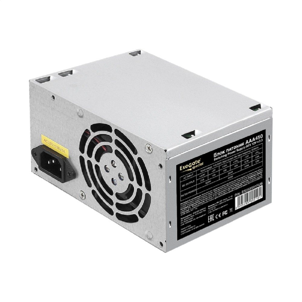 Повреждение упаковки Exegate ES259591RUS Блок питания 450W Exegate AAA450, ATX, 8cm fan, 24p+4p, 2*SATA, 1*IDE OEM