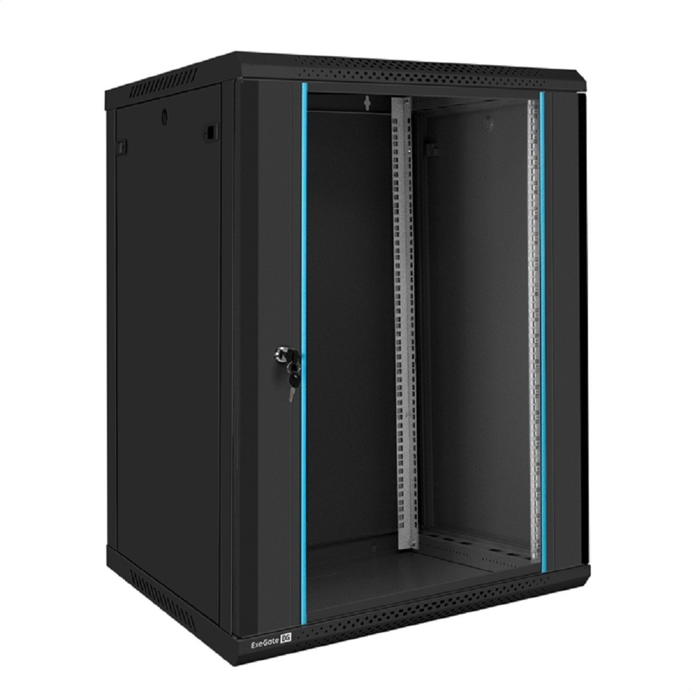 Exegate EX300270RUS Шкаф телекоммуникационный 19" настенный 18U ExeGate EC-WM-18U.600.G.BLACK (19”, 18U, 600x600x901mm (ШхГхВ), передняя дверь закаленное стекло, съемные боковые панели, пыле- и влагоз
