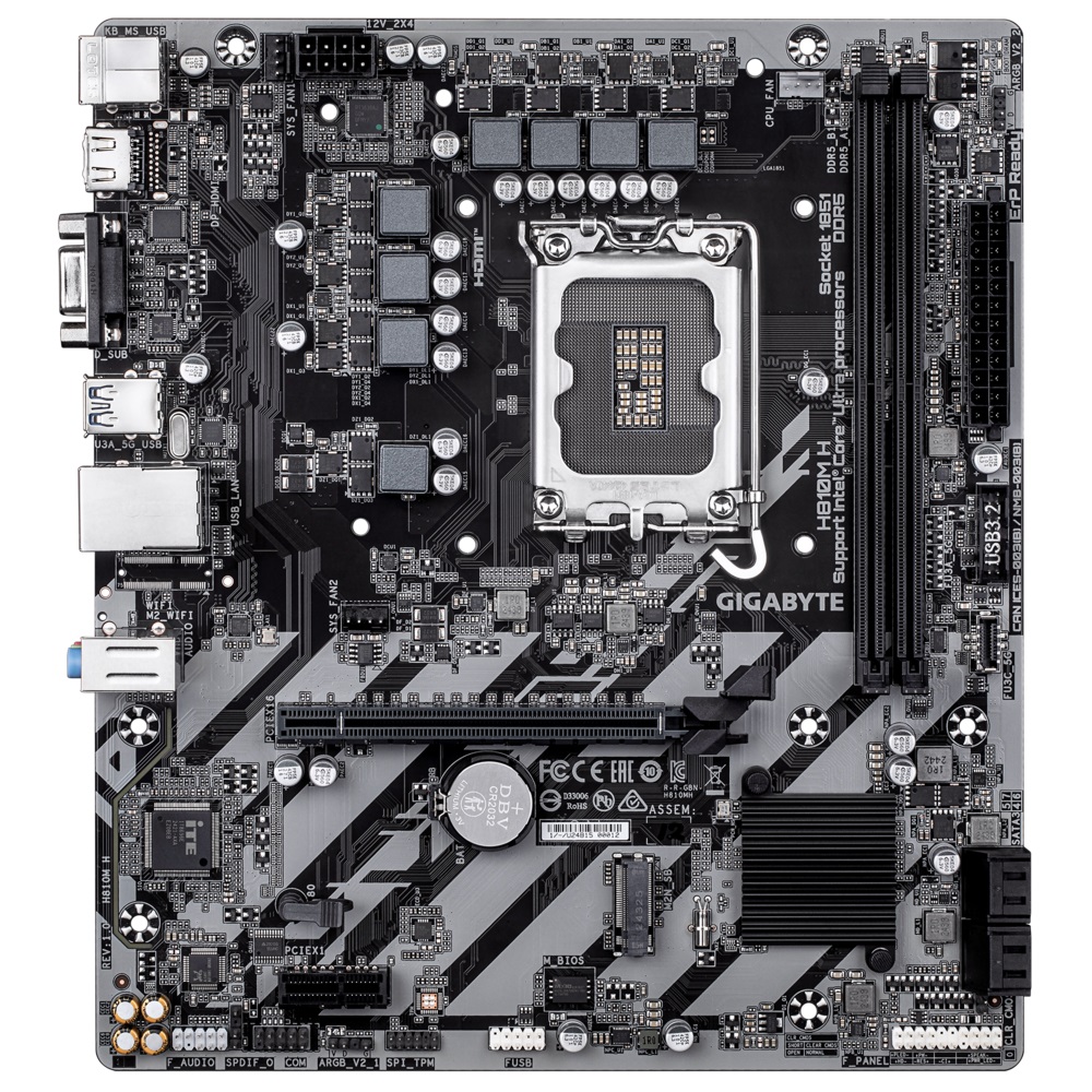 Gigabyte H810M H {Socket 1851, Intel®H810, 2xDDR5-6400, D-SUB+HDMI, 1xPCI-Ex16, 1xPCI-Ex1, 4xSATA3(RAID 0/1/5/10), 1xM.2, 8Ch Audio, GLan, (5+2)xUSB2.0, (1+2)xUSB3.2, (0+1)xUSB Type-C™, mATX}