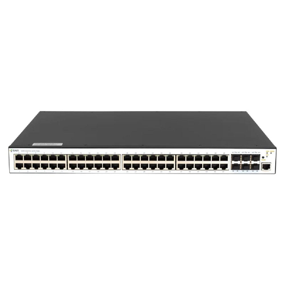 SNR SNR-S5311G-48TX-POE-2AC Управляемый PoE коммутатор уровня 2+, 48 портов 10/100/1000Base-T, 6 портов 1/10G SFP+, бюджет PoE 380/760 Вт в зависимости от кол-ва установленных блоков питания