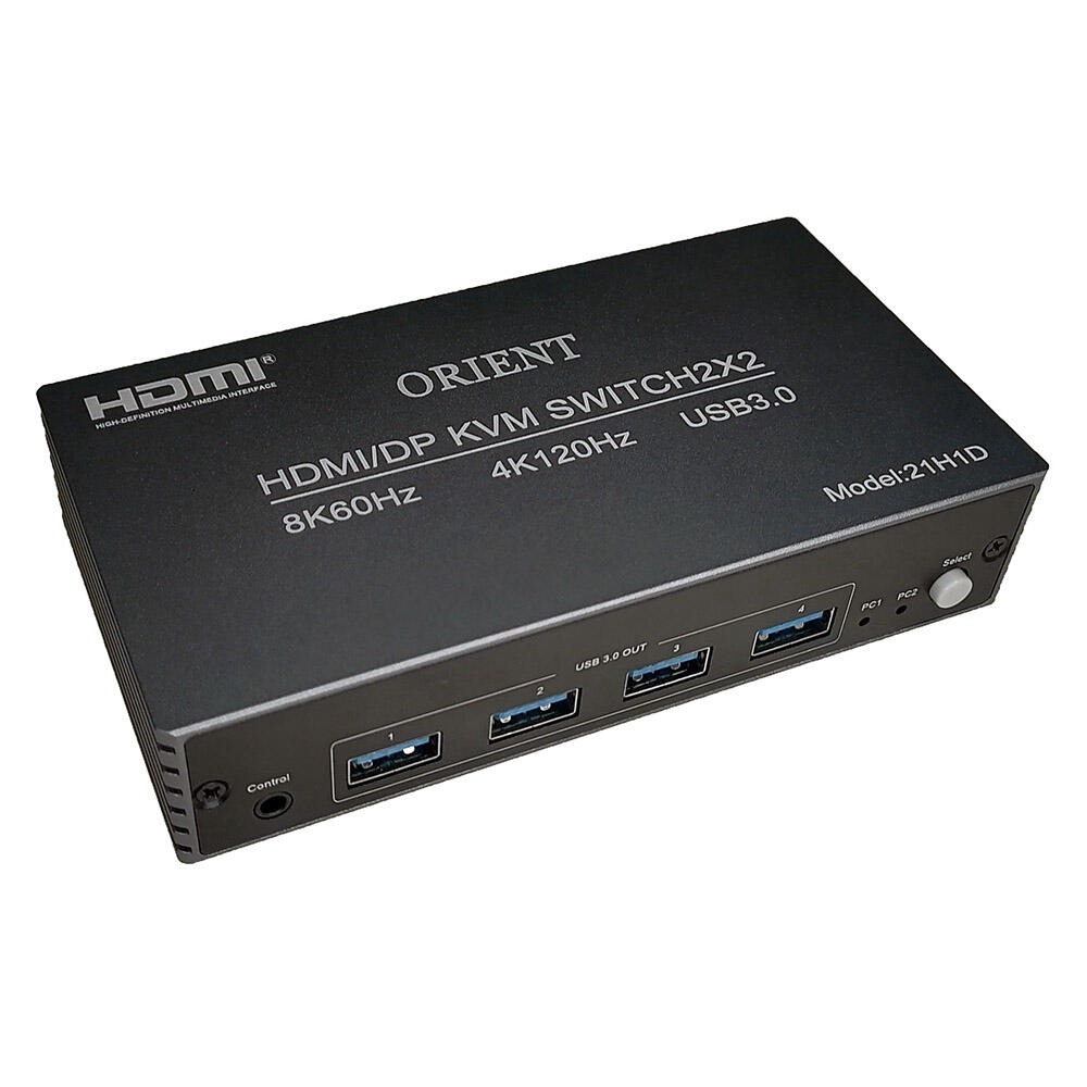 ORIENT HS21H1D 8K, HDMI/DisplayPort KVM переключатель 2x2 (2 устройства, 2 дисплея), порты 2xHDMI + 2xDP + 4xUSB 3.0 (клавиатура+мышь+внешние устройства), поддержка 8K@60 Гц/4K@120 Гц, (33452)