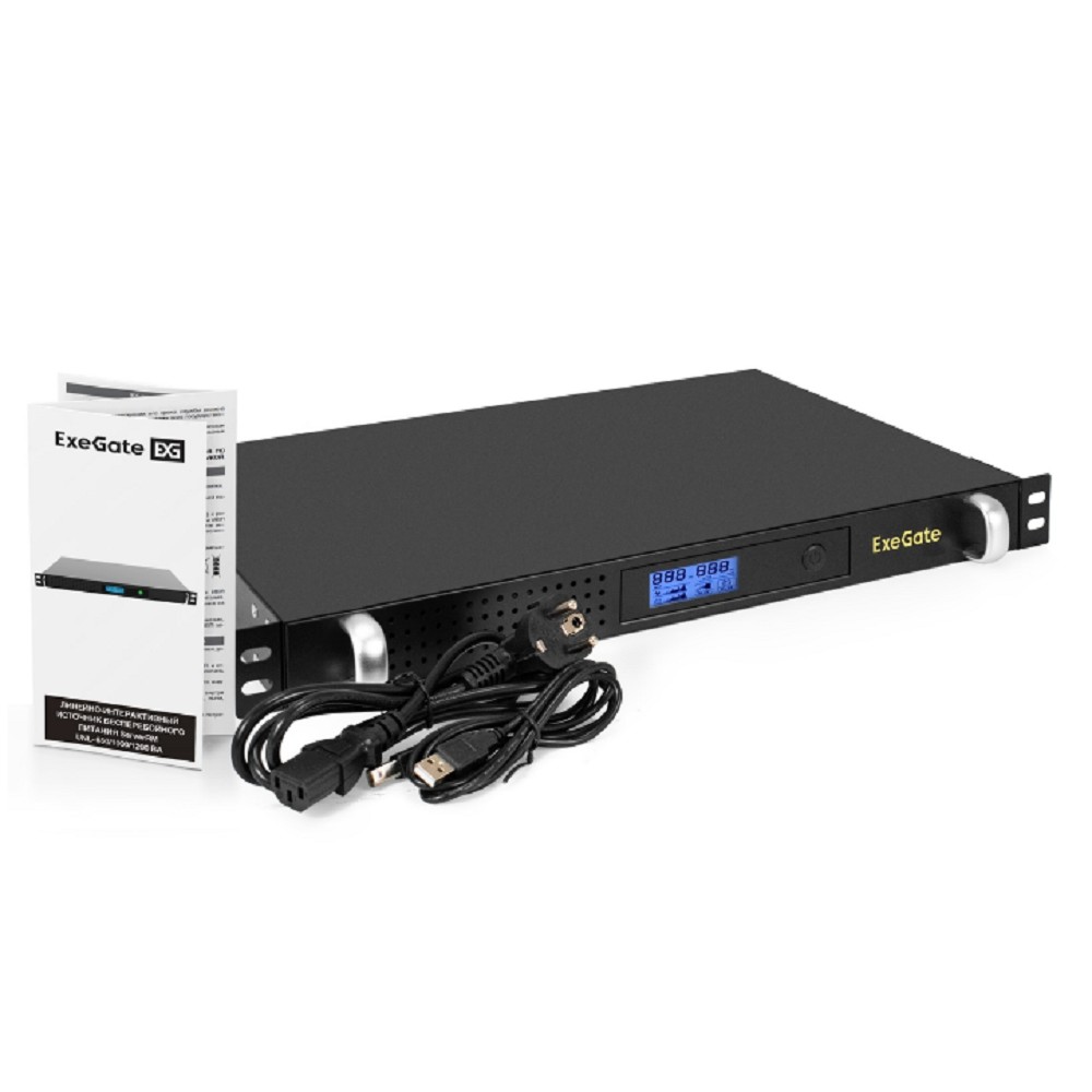 Exegate EX297833RUS ИБП 1U ServerRM UNL-650.LCD.AVR.4C13.RJ.USB.1U <650VA/360W, LCD, AVR, 4*C13, RJ, USB, 1U, установка в стойку, Black>