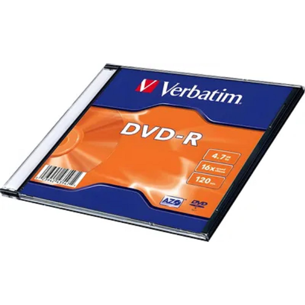 Verbatim  Диски DVD-R Verbatim 16-x, 4.7 Gb, (Slim Case) [43547] (отпускать поштучно)