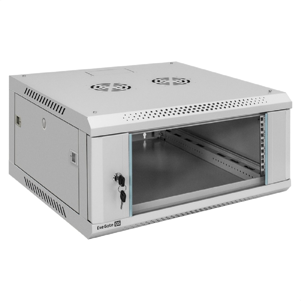 Exegate EX300263RUS Шкаф телекоммуникационный 19" настенный 4U ExeGate EC-WM-4U.600.G.GREY (19”, 4U, 600x600x280mm (ШхГхВ), передняя дверь закаленное стекло, съемные боковые панели, пыле- и влагозащит
