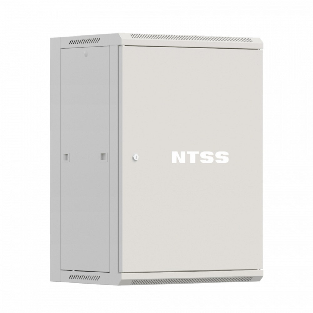 NTSS Шкаф настенный телекоммуникационный NTSS W 18U 600х600х964мм, 2 профиля 19, дверь сплошная металл, боковые стенки съемные, разобранный, серый RAL 7035 NTSS-W18U6060FD