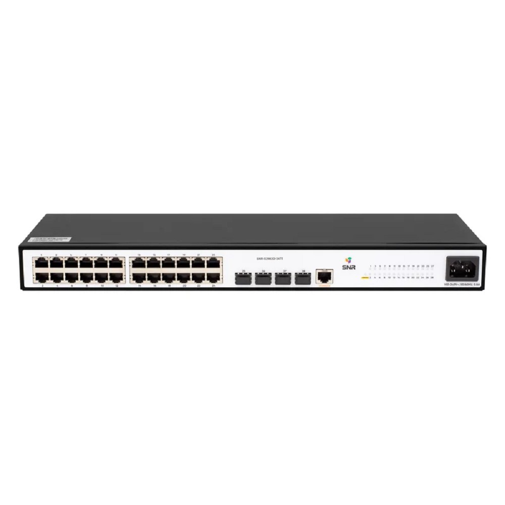 SNR SNR-S2982G-24TE-DC Управляемый коммутатор уровня 2, 24 порта 10/100/1000Base-T и 4 порта 100/1000Base-X (SFP), встроенный БП 18-60V DC, разъем для питания 220V AC неактивен