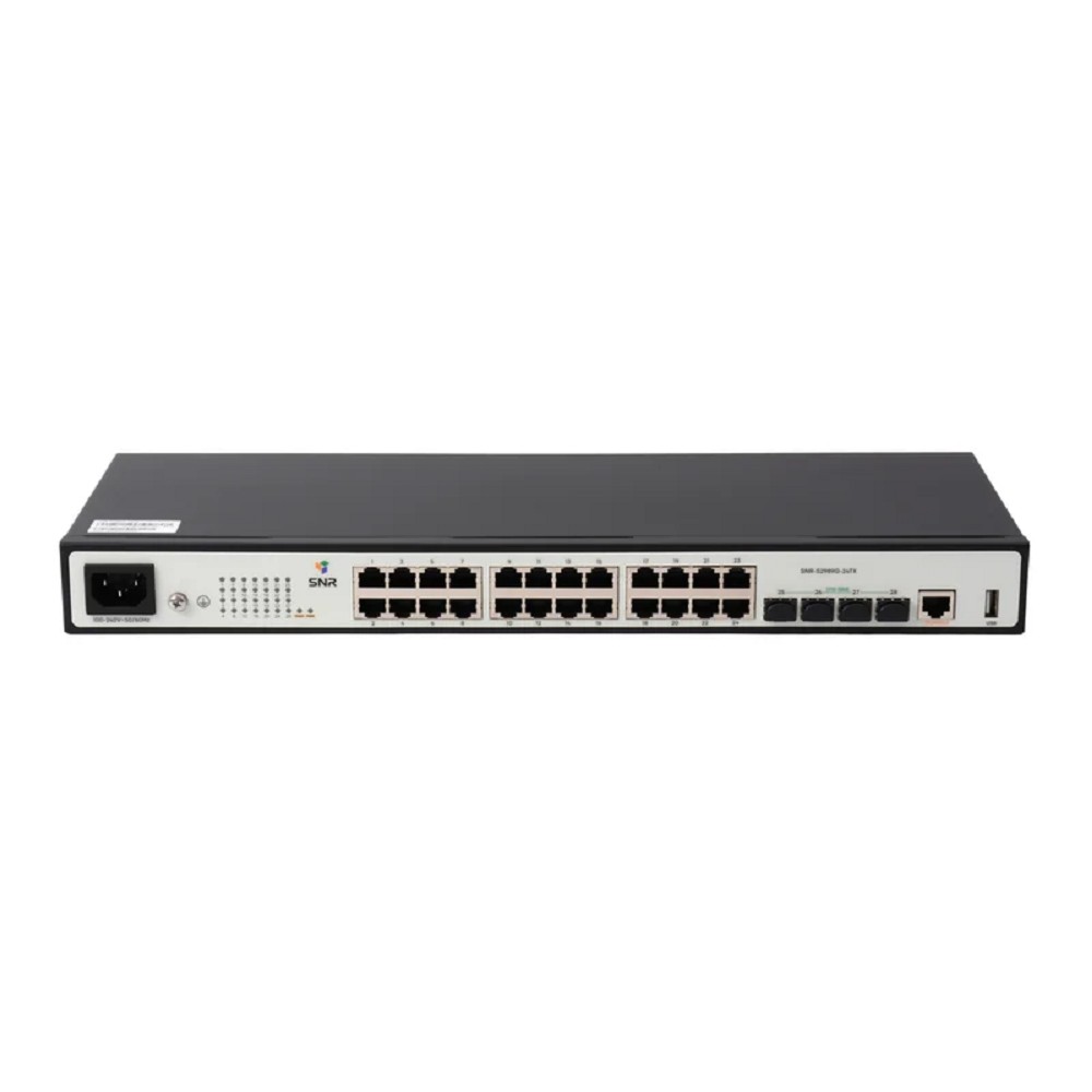 SNR-SNR S2989G-24TX-RPS Управляемый коммутатор уровня 2+, 24 порта 10/100/1000Base-T, 4 порта 1/10G SFP+, VSF HA, встроенный БП ~220V AC, RPS 12V DC