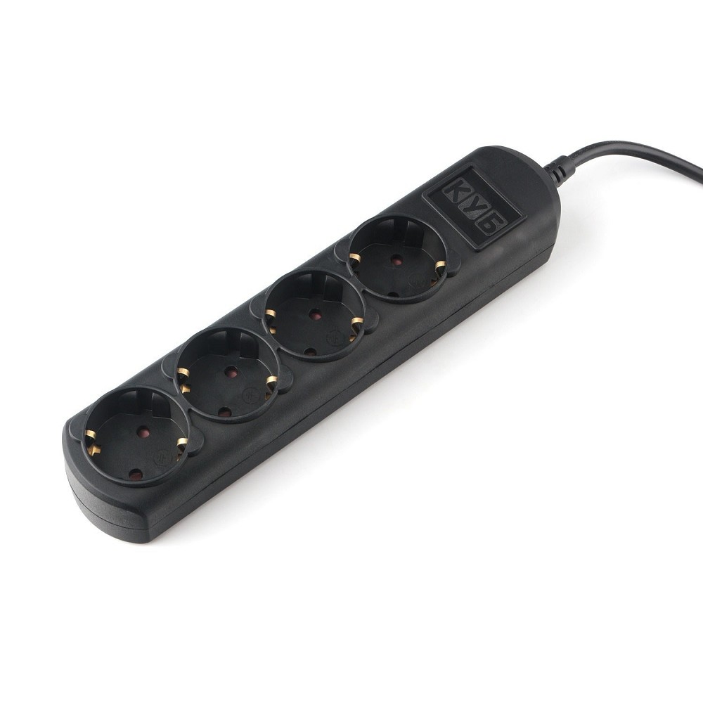 PowerCube Удлинитель (PC-1B-1,5M) 1.5м, 4 розетки, 10А, без выключателя, черный графит
