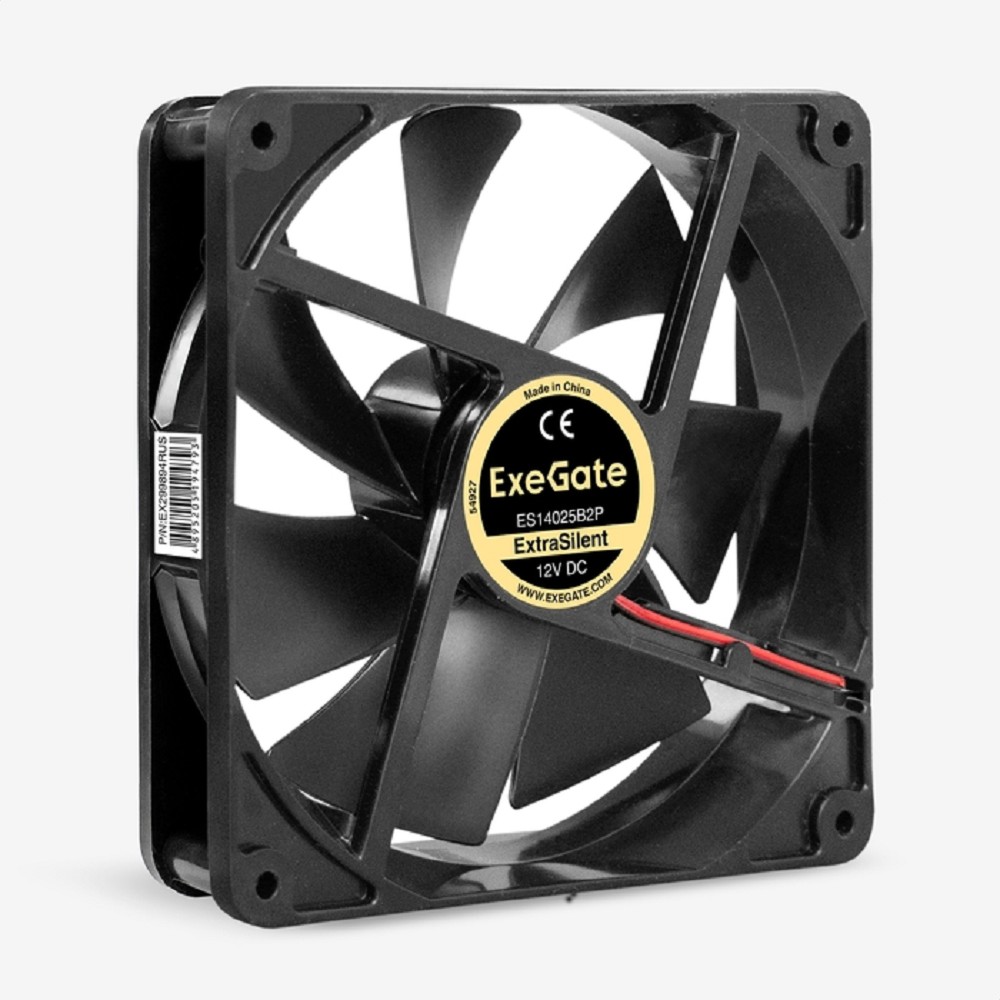 Exegate EX299894RUS Вентилятор 12В DC ExeGate ExtraSilent ES14025B2P (140x140x25 мм, 2-Ball (двойной шарикоподшипник), 2pin, 1000RPM, 19dBA)