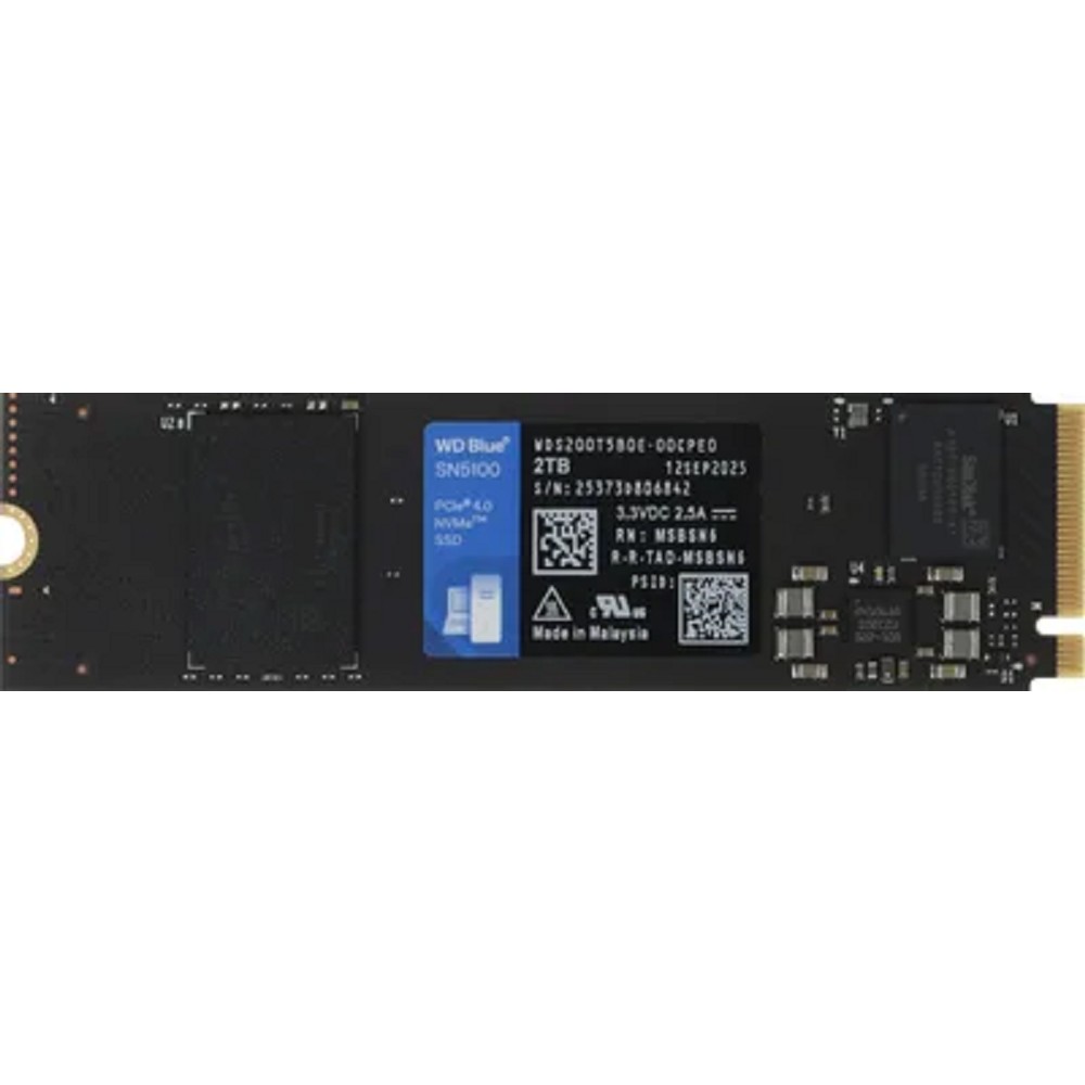 WD SSD SN5100 SSD M2.2280 PCIe 4.0 2Tb, 7100MBs/6700MBs, TBW 900, WDS200T5B0E, 1 year