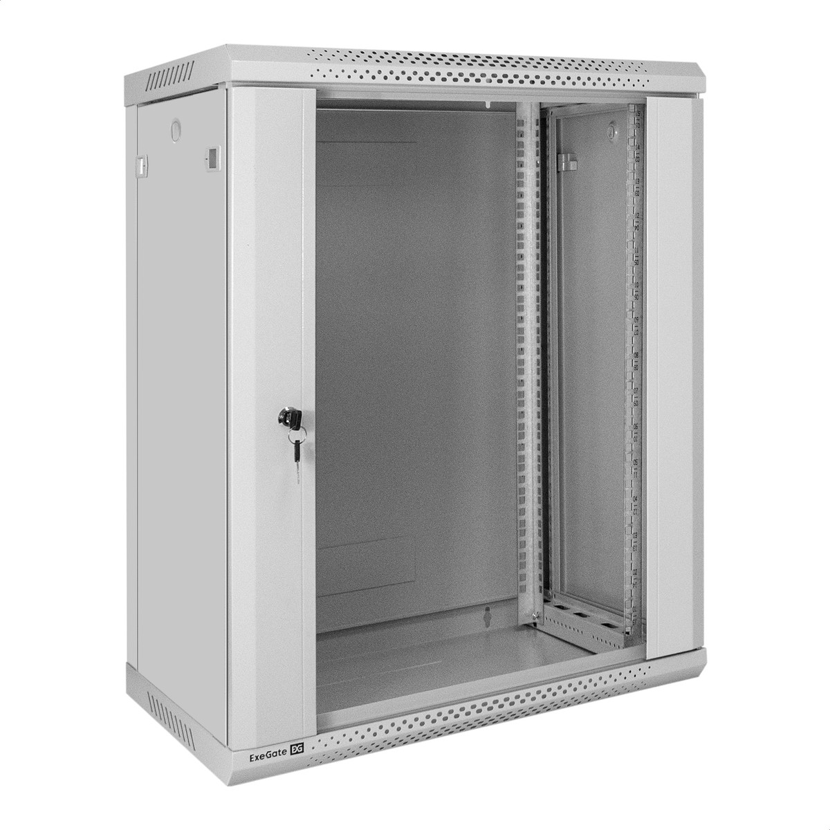 Exegate EX300255RUS Шкаф телекоммуникационный 19" настенный 15U ExeGate EC-WM-15U.450.G.GREY (19”, 15U, 600x450x769mm (ШхГхВ), передняя дверь закаленное стекло, съемные боковые панели, пыле- и влагоза