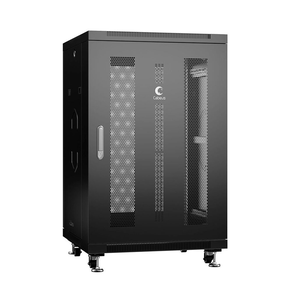 Cabeus ND-05C-18U60/80-BK Шкаф монтажный телекоммуникационный 19" напольный для распределительного и серверного оборудования 18U 600x800x988mm (ШхГхВ) передняя и задняя перфорированные двери, ручка с 