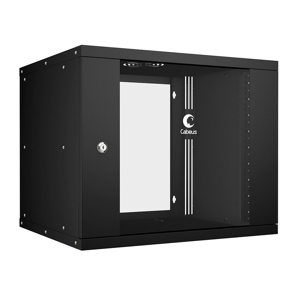 Cabeus WSC-05D-9U55/45-BK Шкаф телекоммуникационный настенный 19" 9U, серия LIGHT разборный, дверь стекло, цвет черный