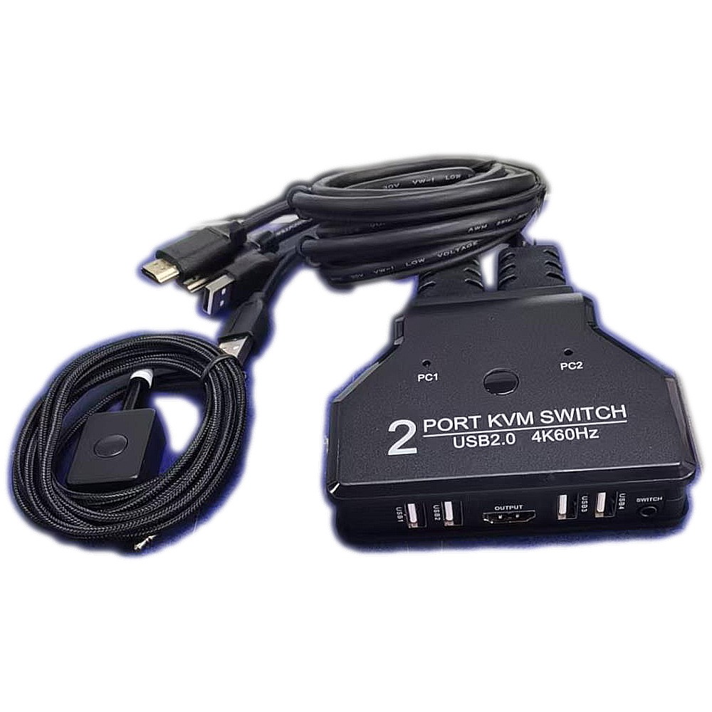 ORIENT HS21HC, HDMI KVM переключатель на 2 устройства, порты HDMI + 2xUSB (клавиатура+мышь) + 2xUSB 2.0, поддержка 4K@60Hz, встроенные кабели 2xHDMI+2xUSB2.0 1.2 метра, (33330)