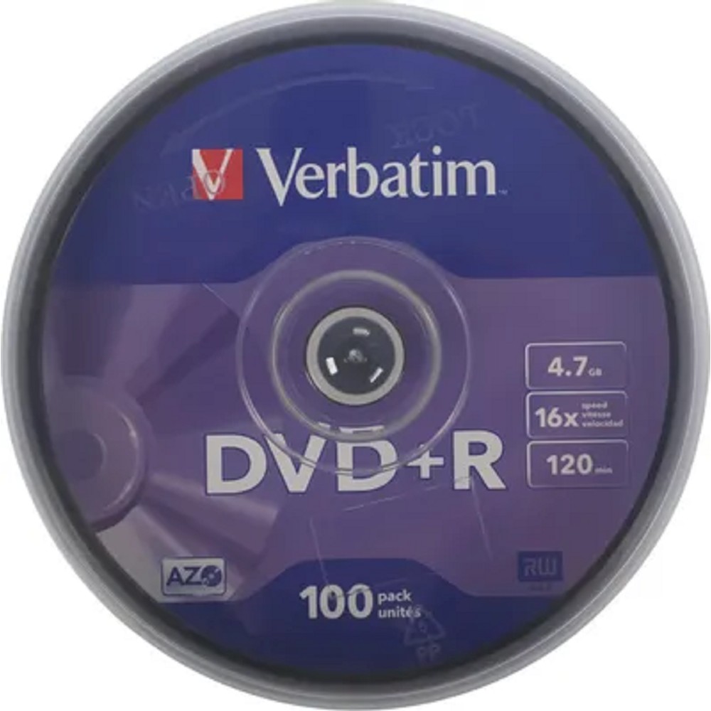 Verbatim Диски DVD+R 4.7Gb 16-х, 100шт, Cake Box (43551)