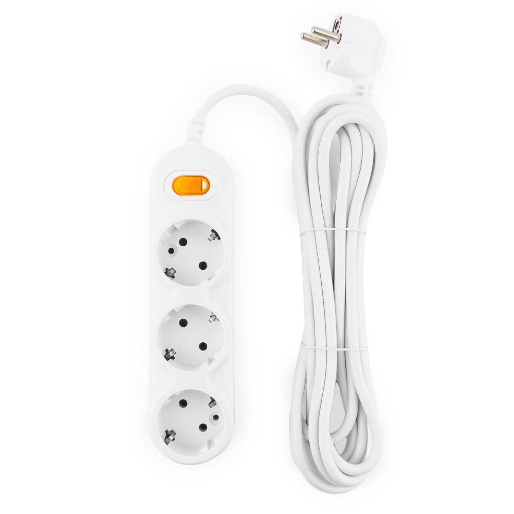 PowerCube Удлинитель (PC-2-5M) 5.0м, 3 розетки, 10А, с выключателем, белый