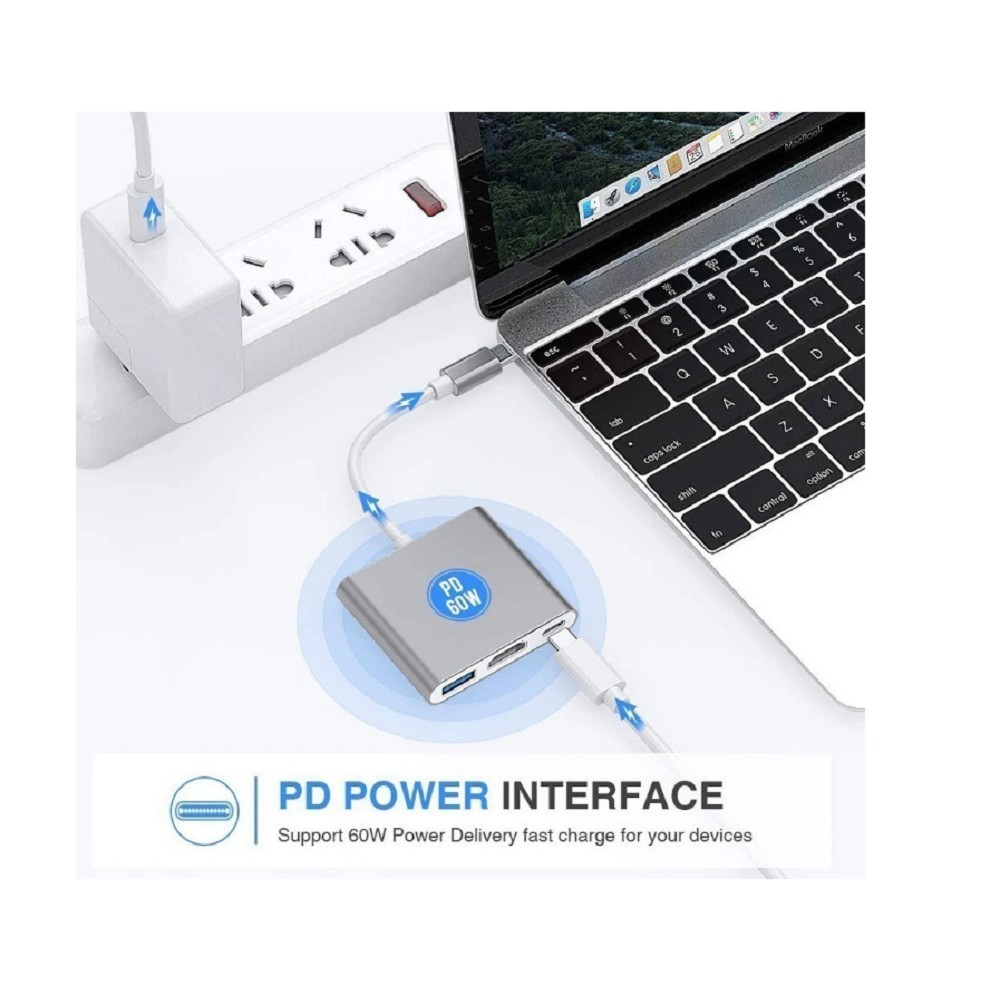 ORIENT Кабель-адаптер C028, USB3.1 Type-C (DisplayPort Alt mode) -> HDMI+USB 3.0+PD(Type-C), 4K@30Hz, 0.15 метра, серебристый (31062)