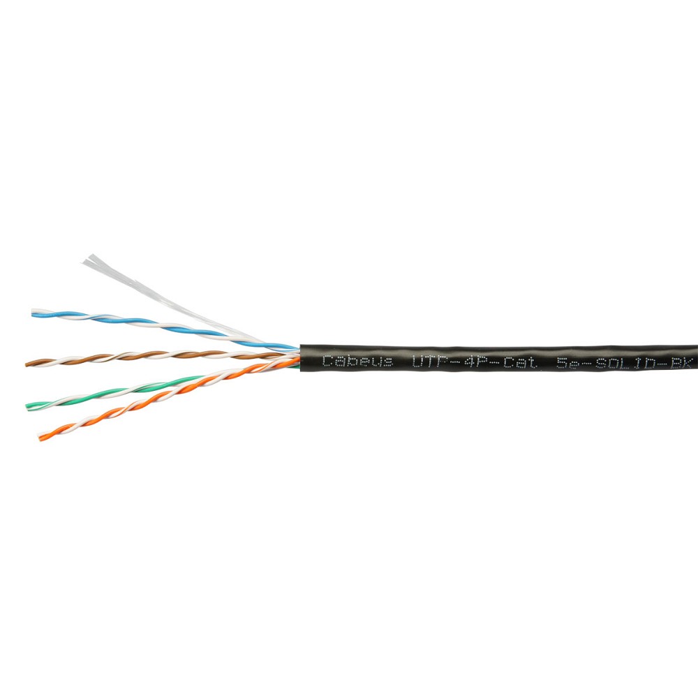Cabeus UTP-4P-Cat.5e-SOLID-BK Кабель витая пара UTP (U/UTP), категория 5e, 4 пары (24 AWG), одножильный, PVC нг(А)-LS, черный