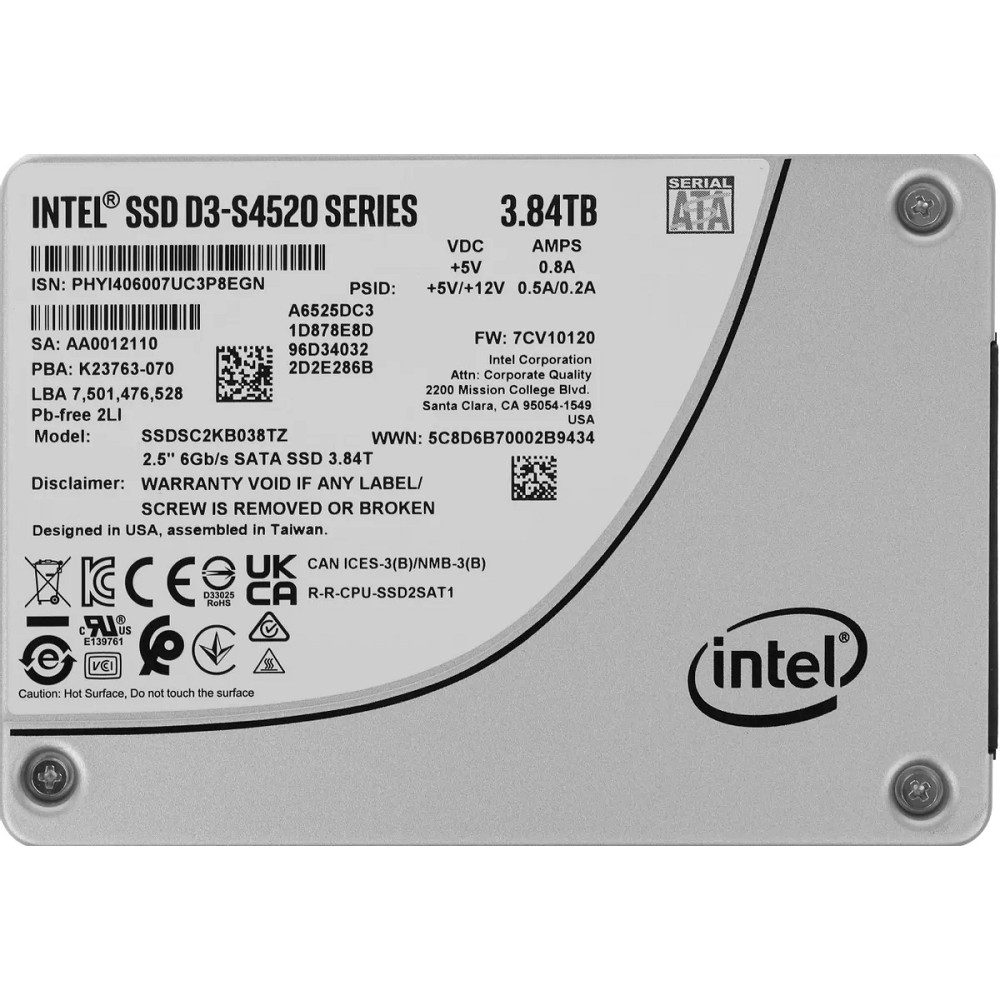 Intel SSD D3-S4520 Series, 3.84TB, 2.5" 7mm, SATA3, SSDSC2KB038TZ01(1Z)