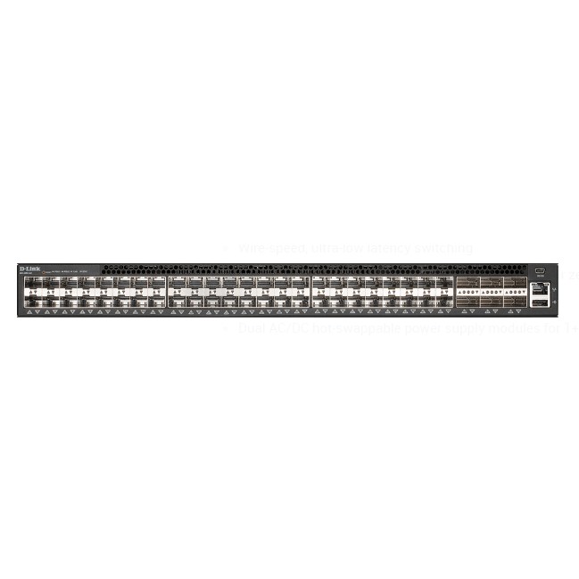 D-Link DXS-5000-54S/A1ASI Управляемый L3 коммутатор с 48 портами 10GBase-X SFP+, 6 портами 40GBase-X QSFP+, 2 источниками питания AC и 4 вентиляторами