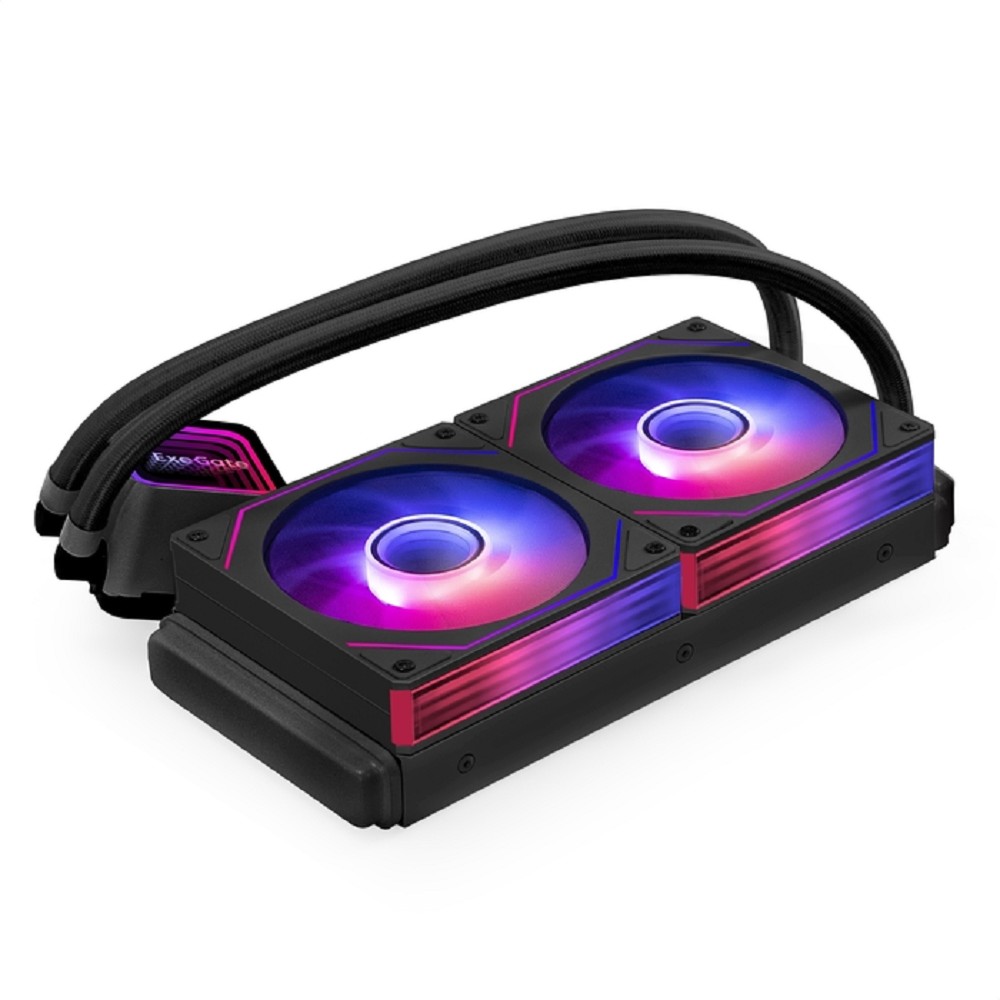 Exegate EX301483RUS Комплект водяного охлаждения ExeGate BlackWater-240.PRISM.PWM.ARGB.Black (3 PIN 5V ADDRESSABLE RGB подсветка, LGA1954/1851/1700/1200/115x/2066/2011/AM5/AM4, TDP 260W, 2x Fan 120mm 