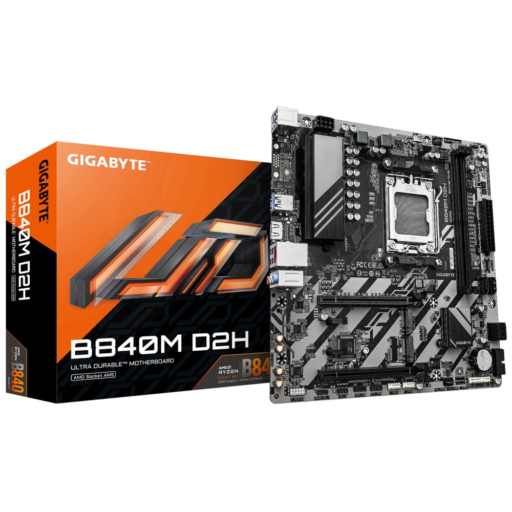 Gigabyte B840M D2H {Socket AM5, AMD B840, 2xDDR5-5200, HDMI, 2xPCI-Ex16, 4xSATA3(RAID 0/1/10), 2xM.2, 8 Ch Audio, 1x2,5GLan, (4+4)xUSB2.0, (2+2)xUSB3.2, 1xPS/2, mATX} RTL 