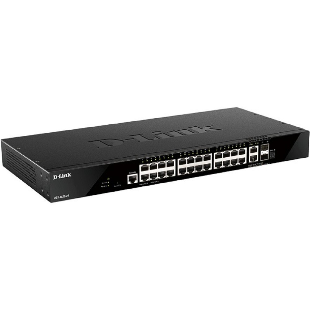 D-Link DGS-1520-28/A1A Управляемый L3 стекируемый коммутатор с 24 портами 10/100/1000Base-T, 2 портами 10GBase-T и 2 портами 10GBase-X SFP+