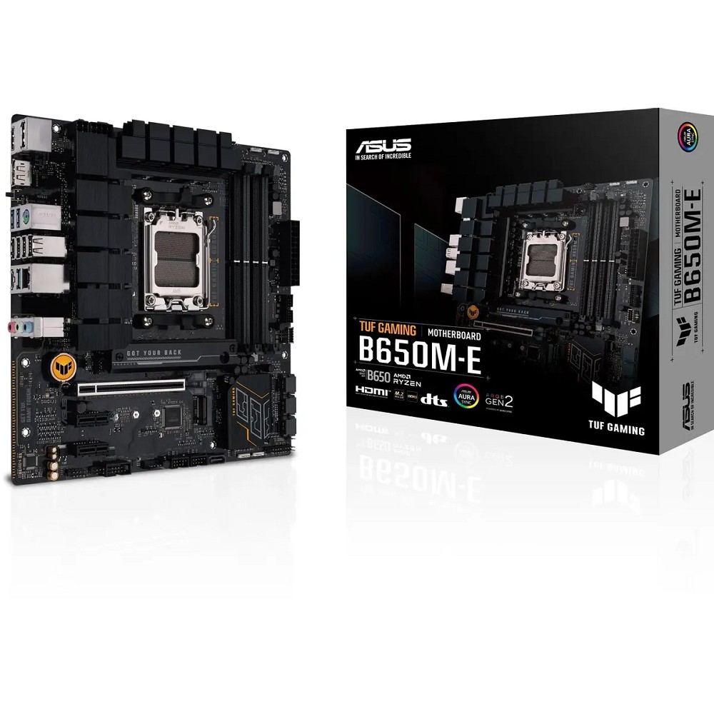 ASUS TUF GAMING B650M-E WIFI (Socket AM5, mATX, 4xDDR5(128GB), 4xDDR5(192GB), DP/HDMI, 2xPCIe 4.0x16/1xPCIe 4.0, 1xLAN (2.5GbE), Wi-Fi 6i, BT5.2, 4xSATA 6Gb/s, 3xM.2, 1xType-C, 4xUSB 3.2, 3xUSB 2.0)