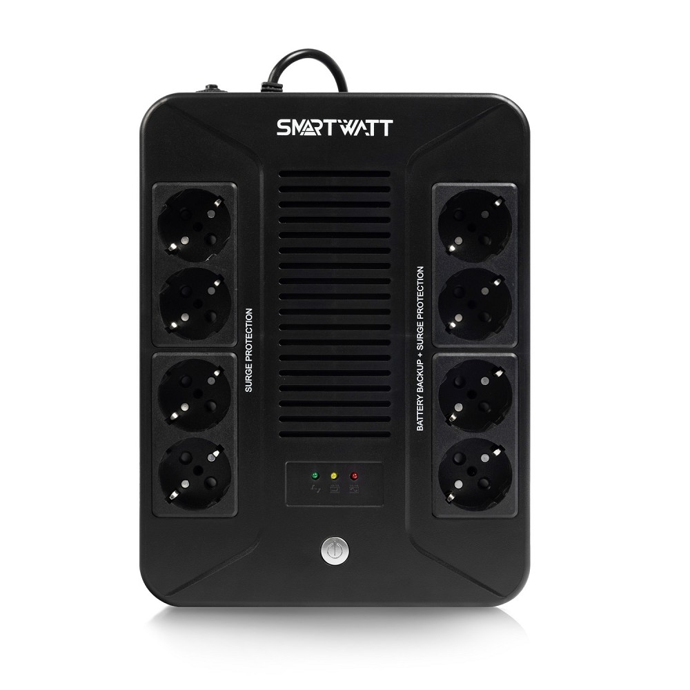 SMARTWATT UPS SAFE PRO 600 {линейно-интерактивный, 600/360 ВА/Вт, напольный/настенный, LED индикация, Shuko CEE7/4 - 8 шт. (4 шт. с резервным питанием, 4 шт. - сетевой фильтр}