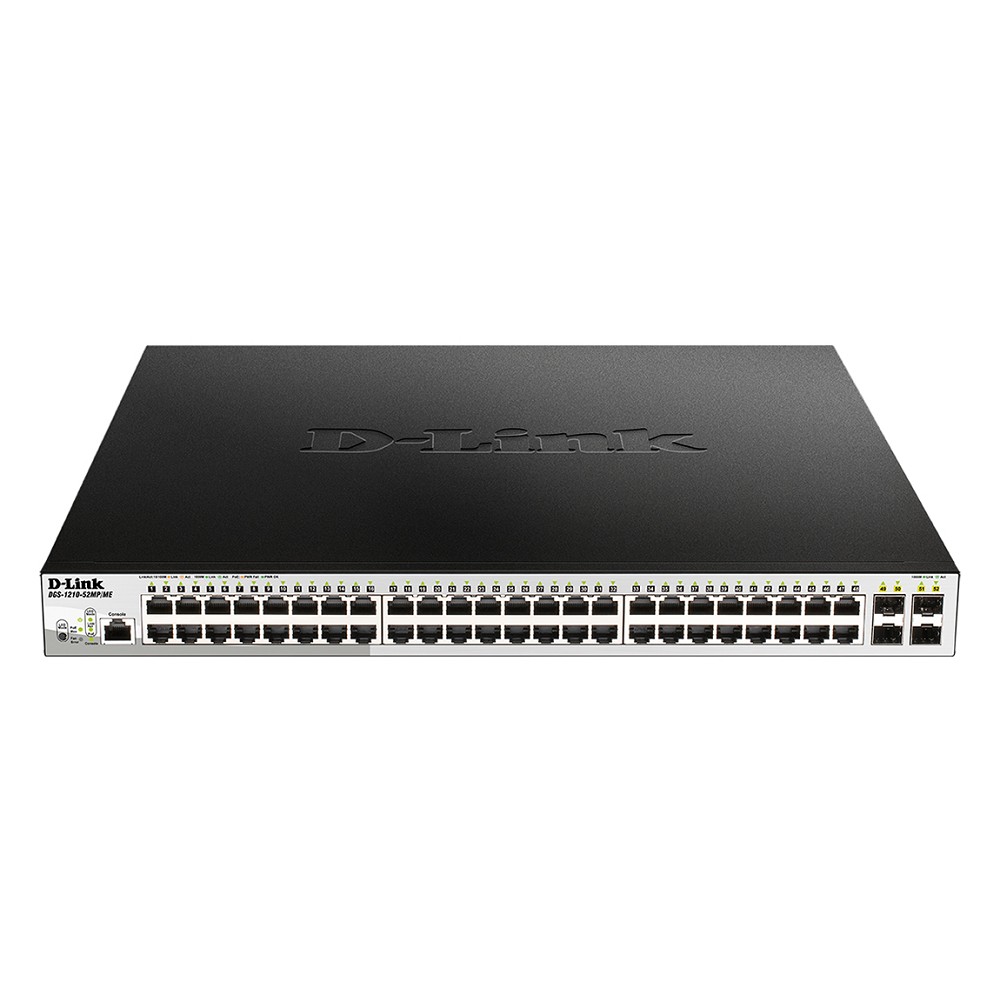 D-Link DGS-1210-52MP/ME/B2A PROJ Управляемый L2 коммутатор с 48 портами 10/100/1000Base-T и 4 портами 1000Base-X SFP (порты 1-8 PoE 802.3af/at, порты 9-48 PoE 802.3af, PoE-бюджет 370 Вт)