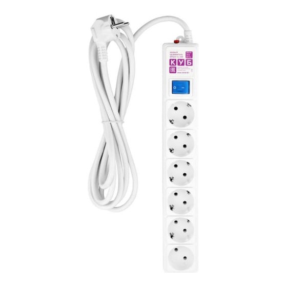 Power Cube Фильтр-удлинитель (SPG6-16-3М) 3.0 м 6 розеток, 16А/3,5кВт, серый