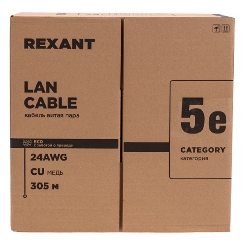 Rexant (01-0146-R) Кабель витая пара F/UTP, CAT 5e, PE, 4PR, 24AWG, OUTDOOR, SOLID, черный, 305м, РФ