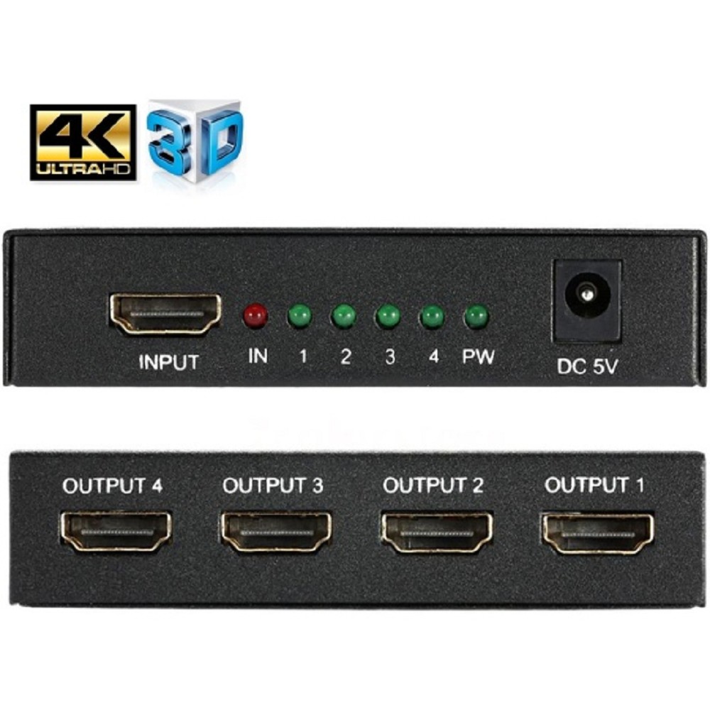 ORIENT HSP0104H, HDMI 4K Splitter 1->4, HDMI 1.4/3D, UHDTV 4K(3840x2160)/HDTV1080p/1080i/720p, HDCP1.2, внешний БП 5В/1А, метал.корпус (29986)