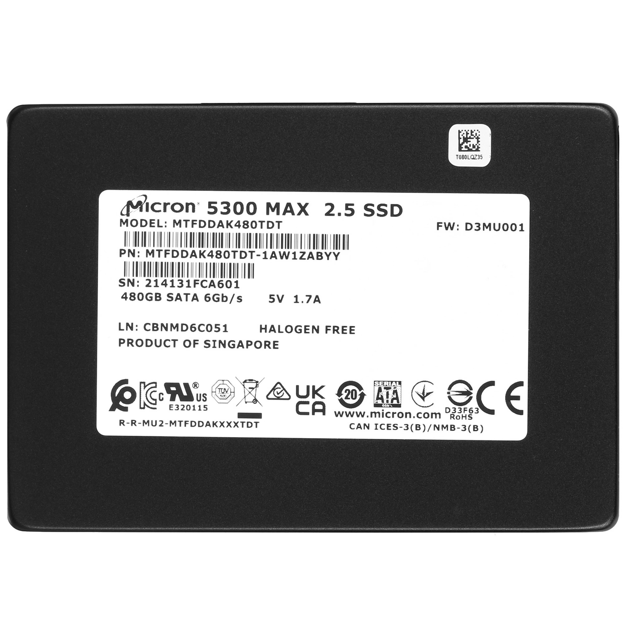 SSD жесткий диск SATA2.5" 480GB 5300 MAX MTFDDAK480TDT-1AW1ZABYY CRUCIAL