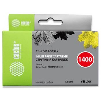 CACTUS PGI-1400XL Y Картридж струйный для Canon MB2050/MB2350/MB2040/MB2340, желтый (12мл)