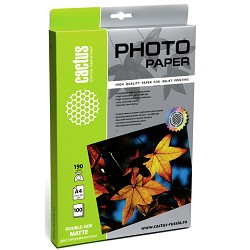 CS-MA4190100DS Фотобумага Cactus CS-MA4190100DS матовая двусторонняя, A4, 190 г/м2, 100 листов