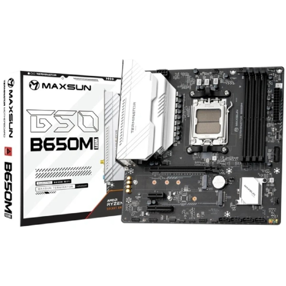 MAXSUN MS-Terminator B650M WIFI6, AM5, B650, 4*DDR5, 4*SATA 3.0, 2*M.2, USB 3.2, USB 2.0, Type-C, 1*PCIE 16, 1*PCIE 4, 1*PCIE 1, HDMI+DP, mATX