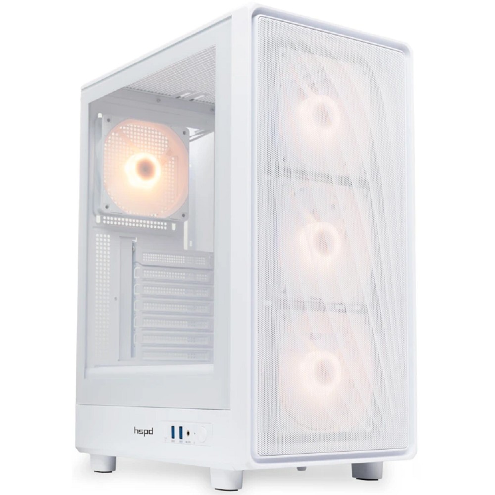 Case HSPD M510, Mesh Mid Tower, White, TG, 0.5 SPCC, 4x120mm ARGB (Orbis F1) ATX, mATX, mITX 180/280/160mm 1x2.5", 1x3.5", 7xPCI 2xUSB-A 3.0 517x277x418mm