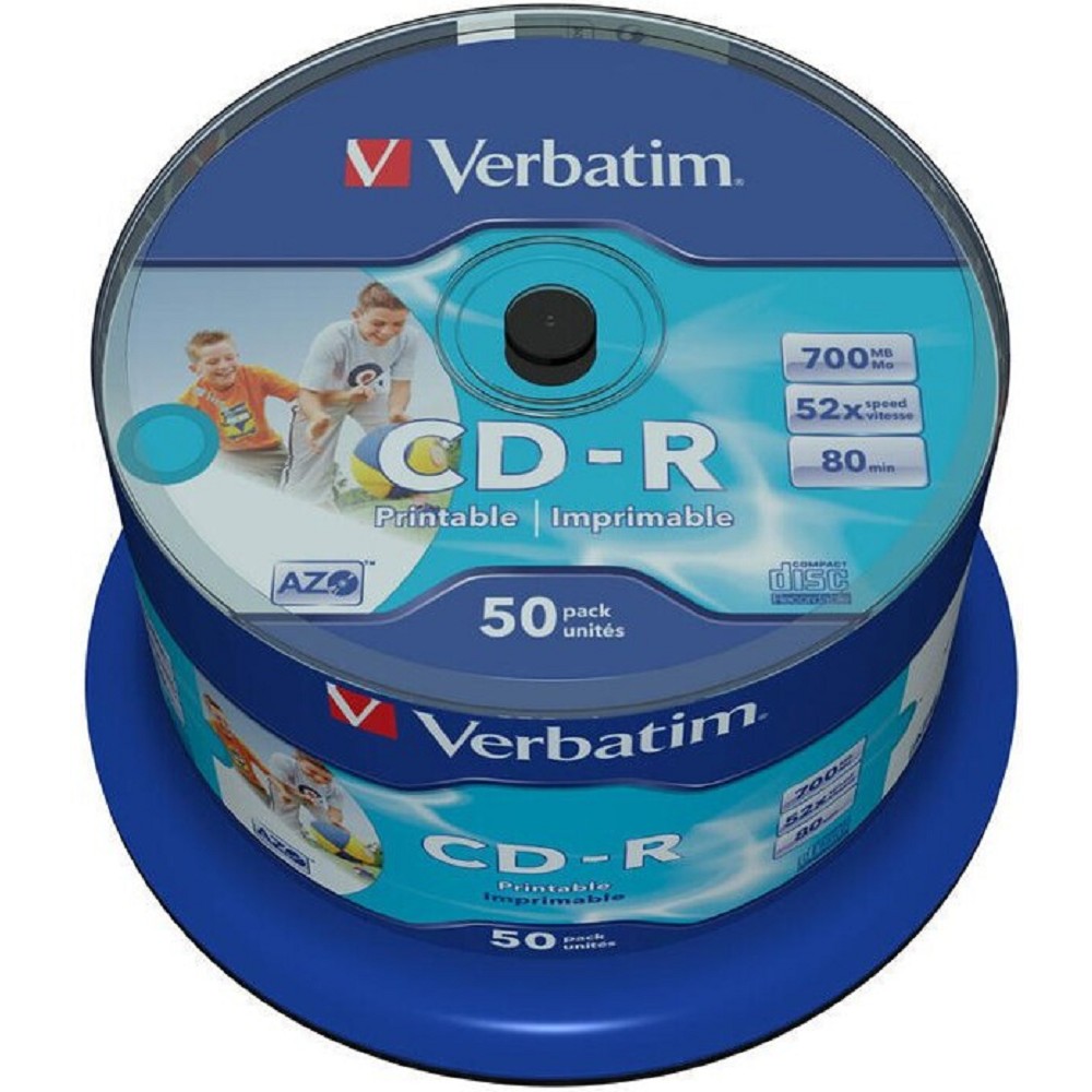 Verbatim Диски CD-R 50 шт. Printable InkJet, 52-x 700Mb, Cake Box [43309/43438]