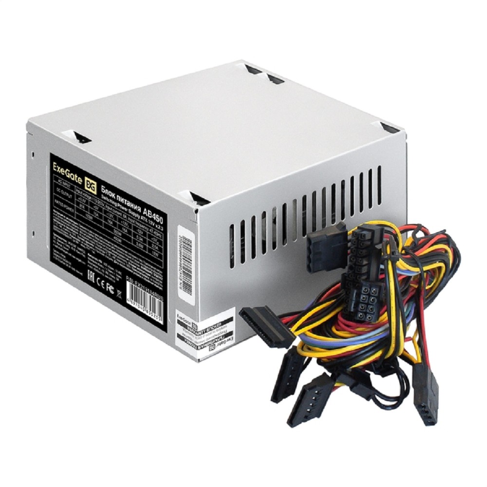 Exegate EX219184RUS / 251766  Блок питания 450W ATX-AB450 OEM, 8cm fan, 24+4pin, 2*SATA, 2*IDE