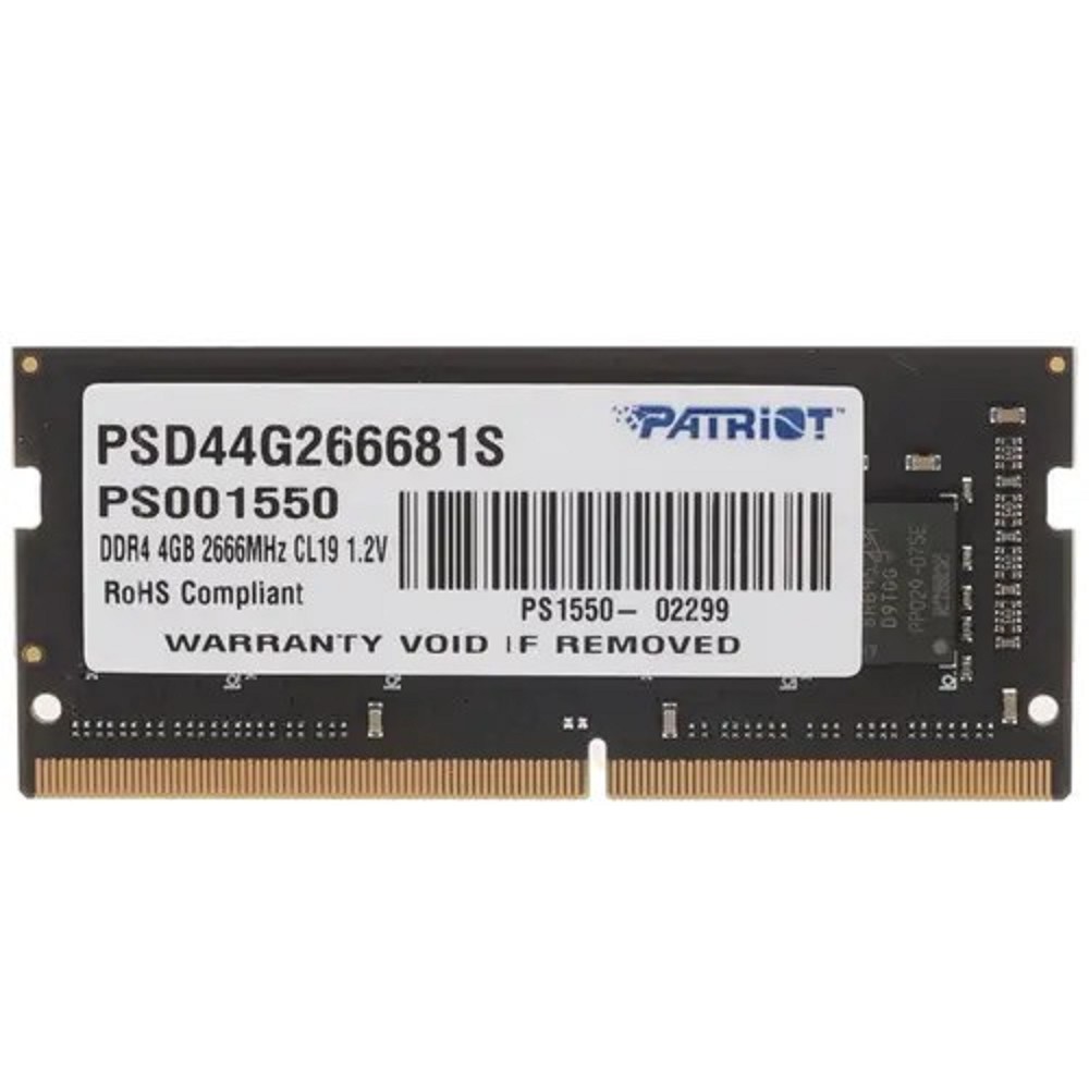 Память SO-DIMM DDR4 4Gb PC21300 2666MHz CL19 PATRIOT 1.2V (PSD44G266681S)