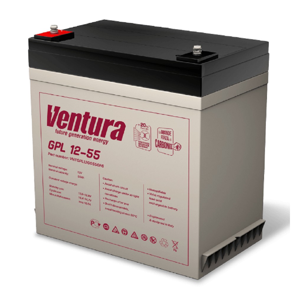АКБ Ventura GPL 12-55   12V/58Ah {F6, ДхШхВ 230х140х211мм, 17.1кг, срок службы 12 лет}
