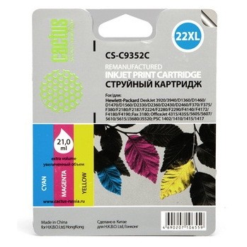 Картридж струйный Cactus CS-C9352C №22XL многоцветный для HP DJ 3920/3940/D1360/D1460/D1470/D1560/D2330/D2360 (18мл)