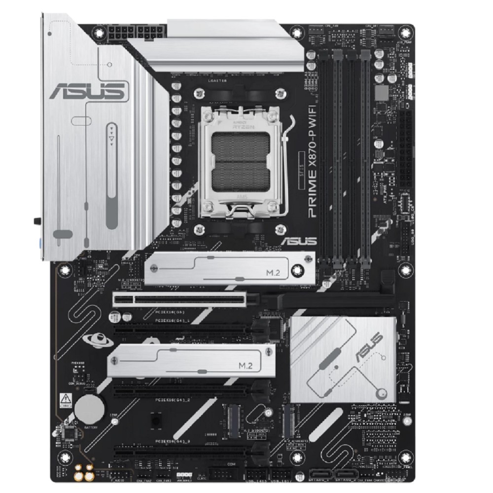 ASUS PRIME X870-P WIFI (Socket AM5, ATX, 4xDDR5(256GB), HDMI 2.1, 1xPCIe 5.0x16/3xPCIe 4.0x16, 1xLAN (2.5GbE), 2xSATA 6Gb/s, 4xM.2, RAIDXpert2 Technology, Wi-Fi 7, 2xType-C, Wi-Fi 7, 4xUSB 3.2, 2xUSB)