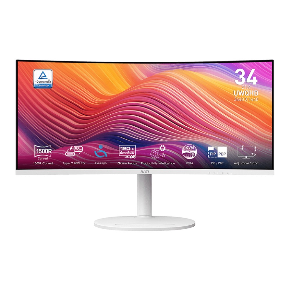 MSI Modern 34" MD342CQPW белый {VA Curved 3440x1440 120Hz 1ms 3000:1 21:9 300cd 2xHDMI DisplayPort 2xUSB USB-C Speaker Tilt Swivel Height white cable}